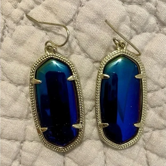 Kendra Scott Iridescent Black Gold Danielle Drop Statement Earrings Purple Blue - Picture 2 of 2